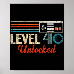 Póster Control de videojuegos de nivel 40 Birthday Boy si