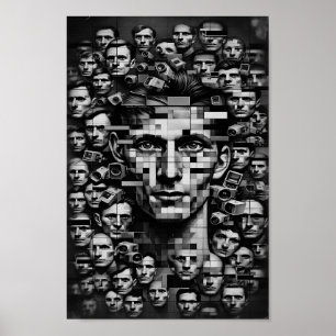 Póster Control Distópico Monocromo - Libertad Fragmentada