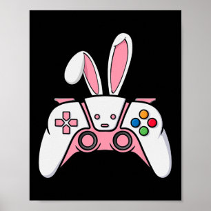 Póster Controlador De Juego Con Bunny Ears Gracioso Gamin