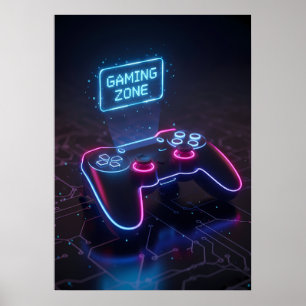 Póster Controlador de juego Cyberpunk Neon “ZONA DE JUEGO