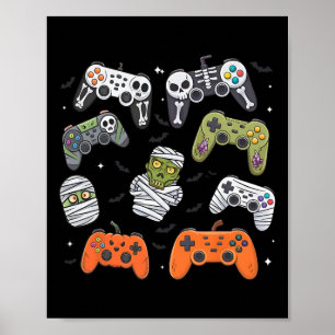 Póster Controlador de juego de Halloween Retro Esqueleto