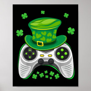 Póster Controlador de juego Shamrock Gamer St Patricks Da