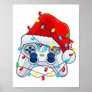 Póster Controlador de videojuego de Navidad Santa Jugador