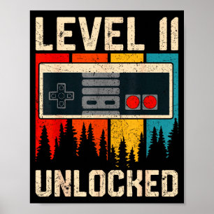 Póster Controlador de videojuego desbloqueado nivel 11 Cu