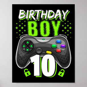 Póster Controlador de videojuego niño 10 cumpleaños 10º a