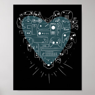Póster Controlador De Videojuegos Corazón Camiseta Para J