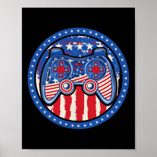 Póster Controlador de videojuegos de bandera americana pa