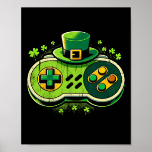 Póster Controlador de videojuegos duende St. Paddys Gamer