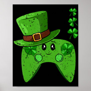 Póster Controlador de videojuegos Shamrock St Patricks Da
