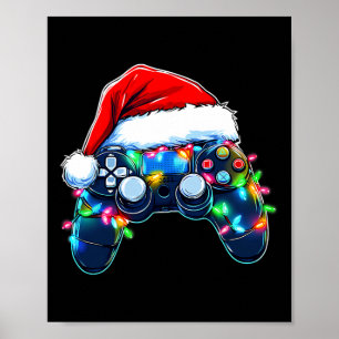 Póster Controlador de videojuegos sombrero de santa navid