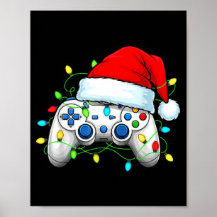 Póster Controlador de videojuegos sombrero de santa navid