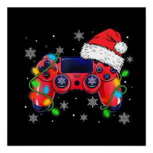 Póster Controlador de videojuegos sombrero de santa navid