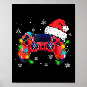 Póster Controlador de videojuegos sombrero de santa navid