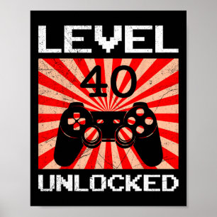 Póster Controlador Retro Gamer Nivel 40 Desbloqueado Víde