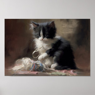 Póster Contundente negro y blanco gatito