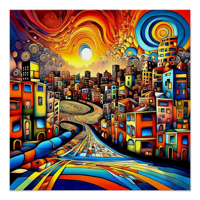 Póster Conurbación al atardecer 1 (Anverso)