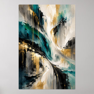 Póster Convergencia abstracta de barrido de oro negro ver