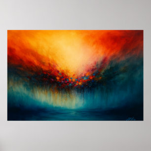 Póster Convergencia Radiante Fuego y Niebla Abstractos