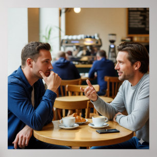 Póster Conversación en un acogedor café