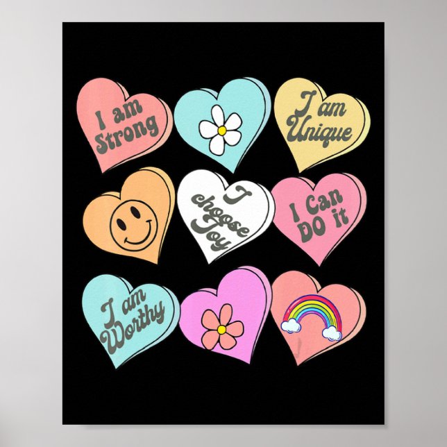 Póster Conversation Hearts Groovy Valentines Day Cute Tea (Frente)