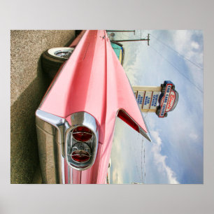 Póster convertible rosado de 1962 Cadillac