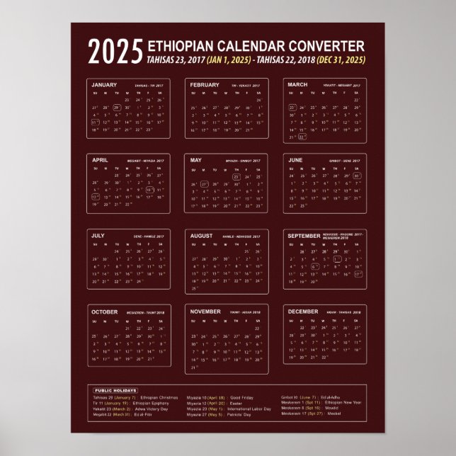 Póster Convertidor de calendario etíope 2025 (Frente)
