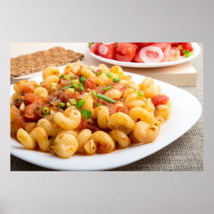Póster Cooked pasta cavatappi with vegetables sauce