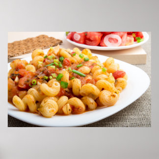 Póster Cooked pasta cavatappi with vegetables sauce