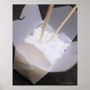 Póster Cooked Rice in a To-go Container