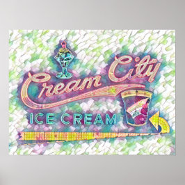 Póster Cookeville, TN Cream City Neon Rótulo acuarela