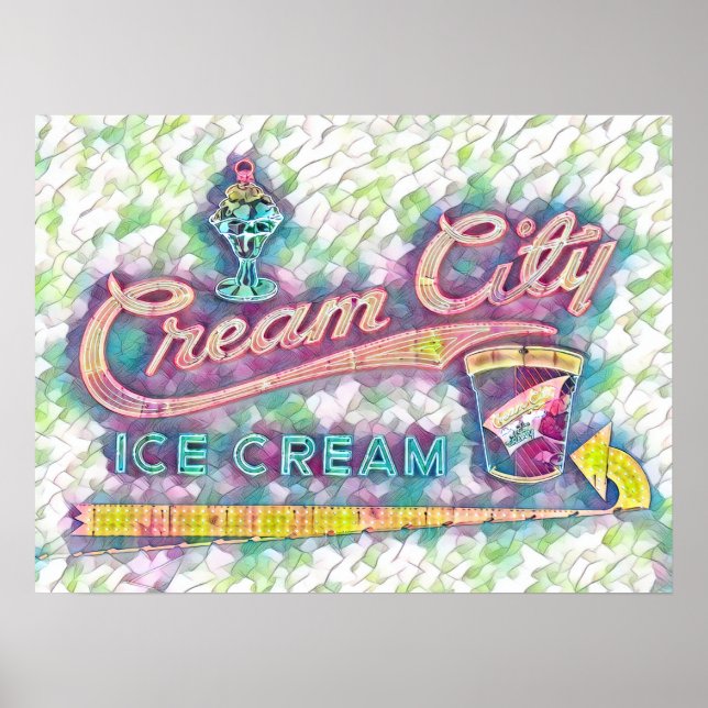 Póster Cookeville, TN Cream City Neon Rótulo acuarela (Frente)