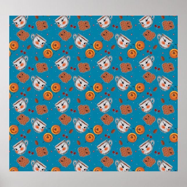 Póster Cookies, bollos: patrón de fondo azul (Frente)
