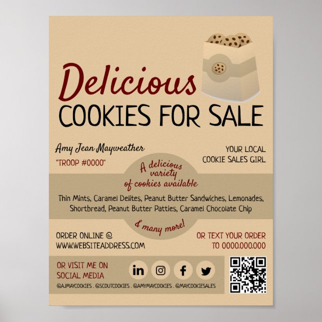 Póster Cookies en bolsa, recaudación de fondos de ventas  (Frente)