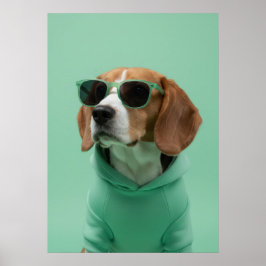 Póster Cool Beagle Portrait in Hoodie and Sunglasses