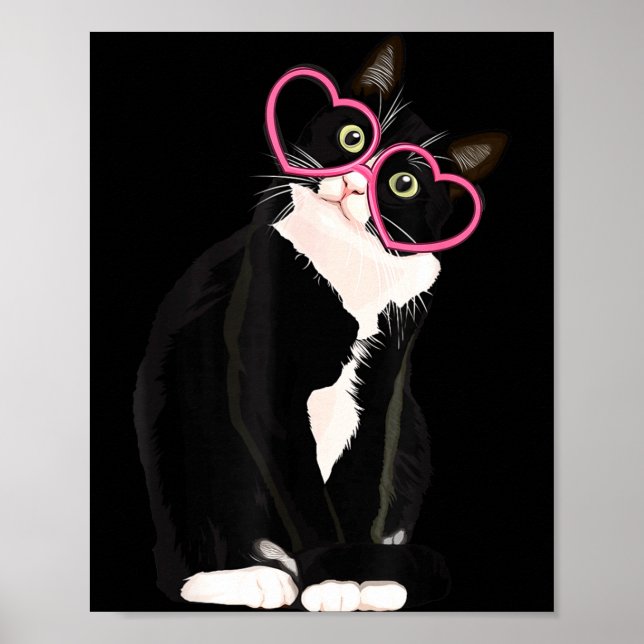 Póster Cool Black Cat Kitten Red Heart Gles Happy Valenti (Frente)