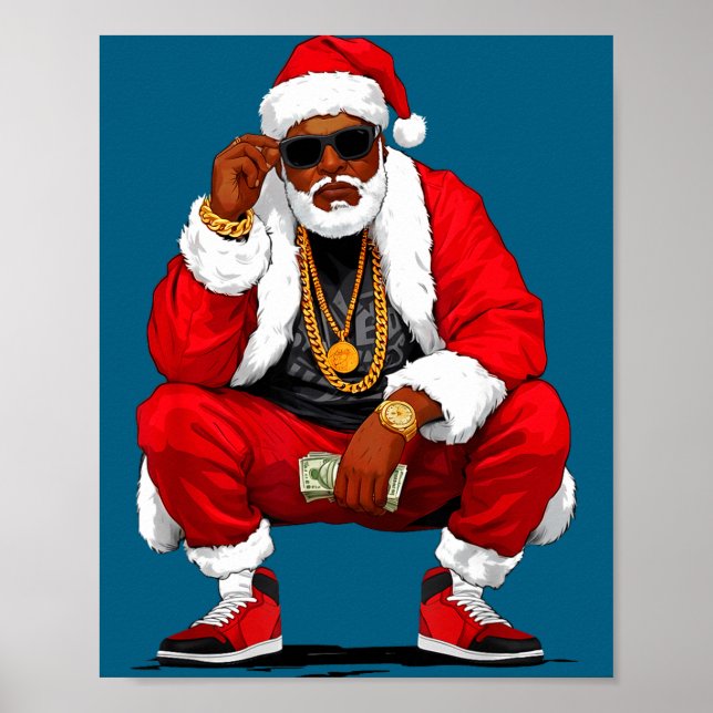 Póster Cool Black Man Santa Claus Christmas African Ameri (Frente)