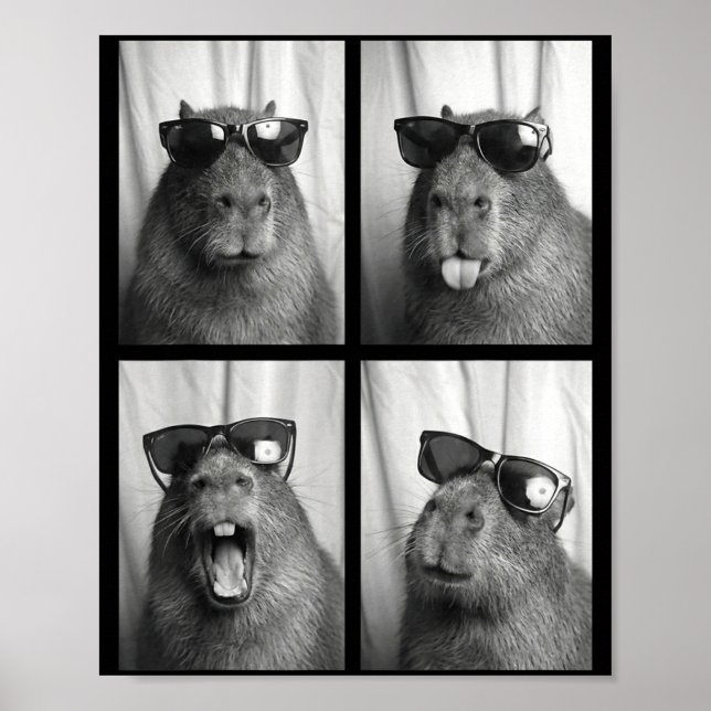 Póster Cool Capybara With Sungles Photobooth Funny Rodent (Frente)