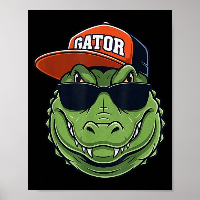 Póster Cool Crocodile Animal Gator Graphic With Cap And S (Frente)