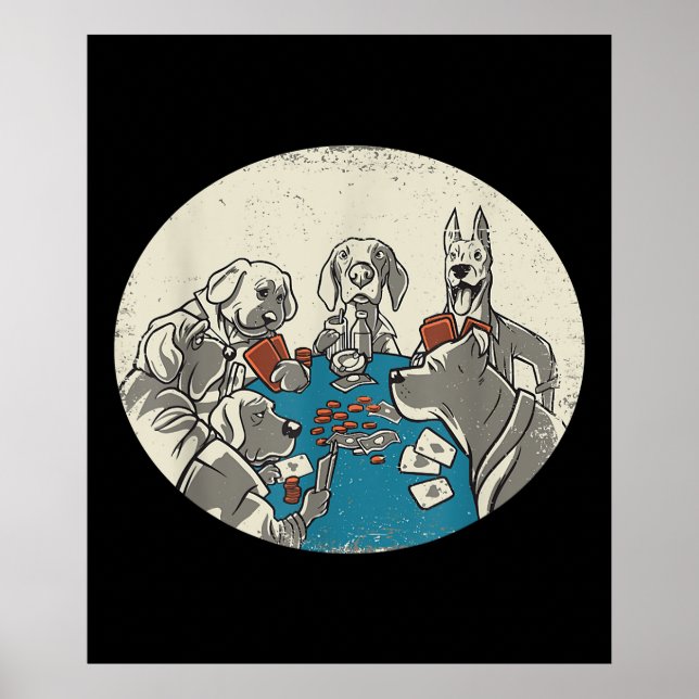 Póster Cool Cute Dogs Playing Cards Poker Texas Holdem (Frente)