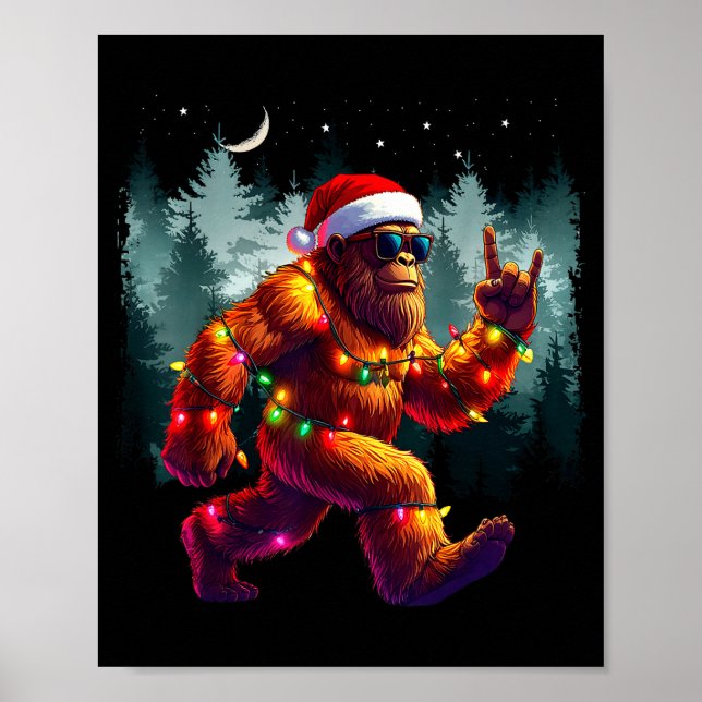 Póster Cool Devil Horns Sasquatch Holiday Lights Christma (Frente)