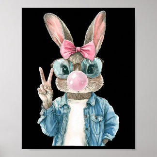 Póster Cool Easter Bunny Blow Bubble Gum Rabbit Egg Hunt 