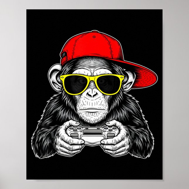 Póster Cool Gamer Monkey With Controller Funny Gaming Vid (Frente)