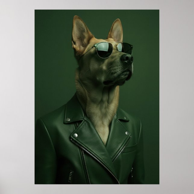 Póster Cool German Shepherd Portrait in Leather Jacket (Frente)