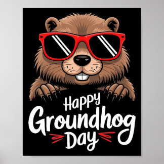 Póster Cool Groundhog Wearing Sungles Retro Style Premium