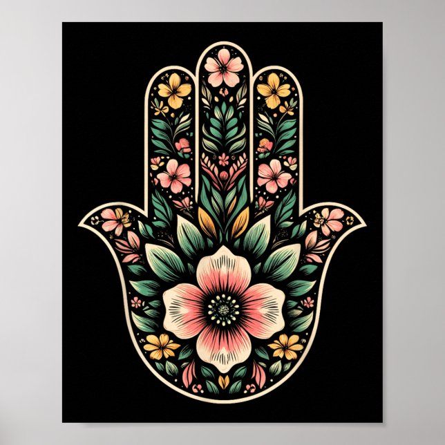 Póster Cool Hamsa Khamsa Symbol In Floral Art Style Chris (Frente)