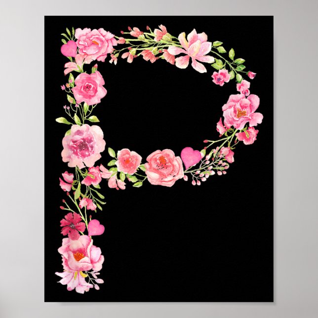 Póster Cool Initial Alphabet Monogram Flowers Floral Lett (Frente)