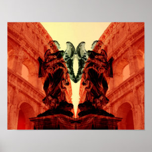 Póster Cool modern collage of historical Rome in red