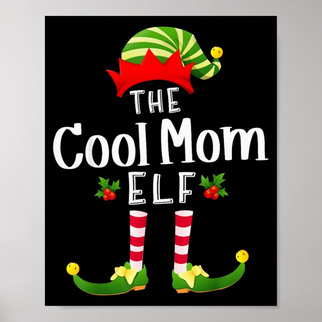 Póster Cool Mom Christmas Elf Matching Pajama X-mas Party (Frente)