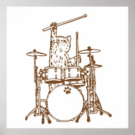 Póster Cool Musician Cat Playing Drums
