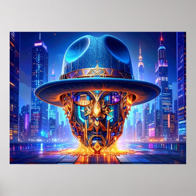 Póster Cool New York City Art Nightscape Fedora Hat (Frente)